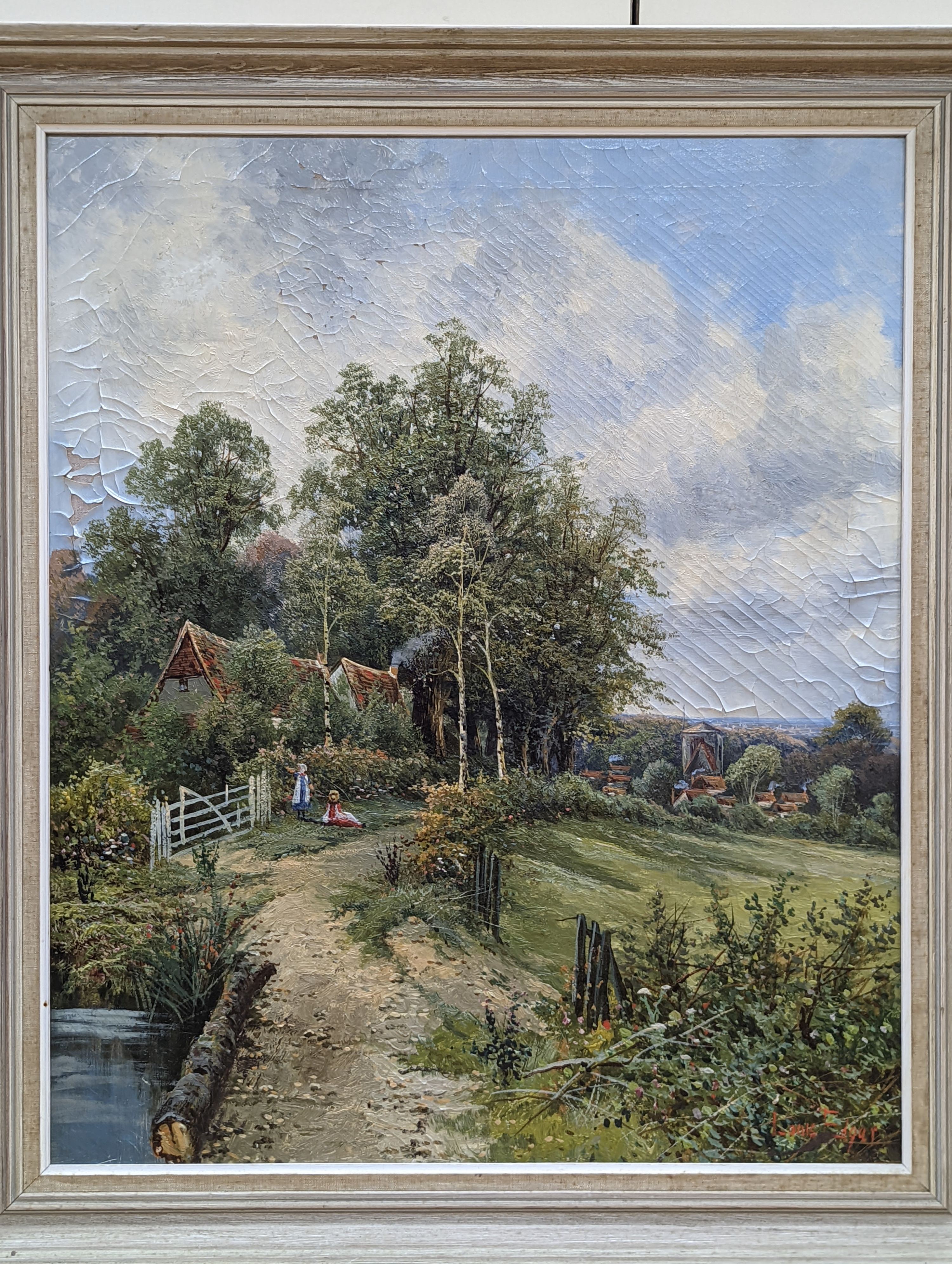 Louis Edgar, pair of oils on canvas, Rustic scenes with children and Faggot gatherer on lanes, signed, one dated 1898, 60 x 50cm